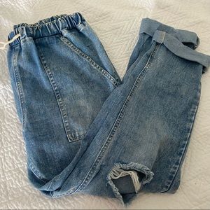 Boyfriend Drawstring Distressed Jean